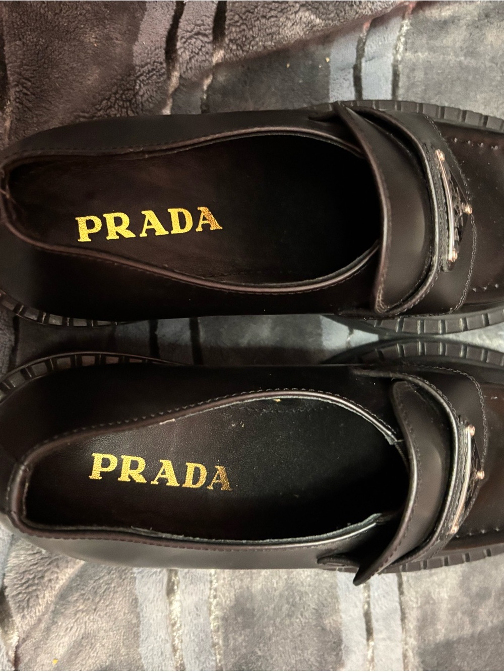 Prada Black Leather Logo Penny Loafers - Picture 2 of 3